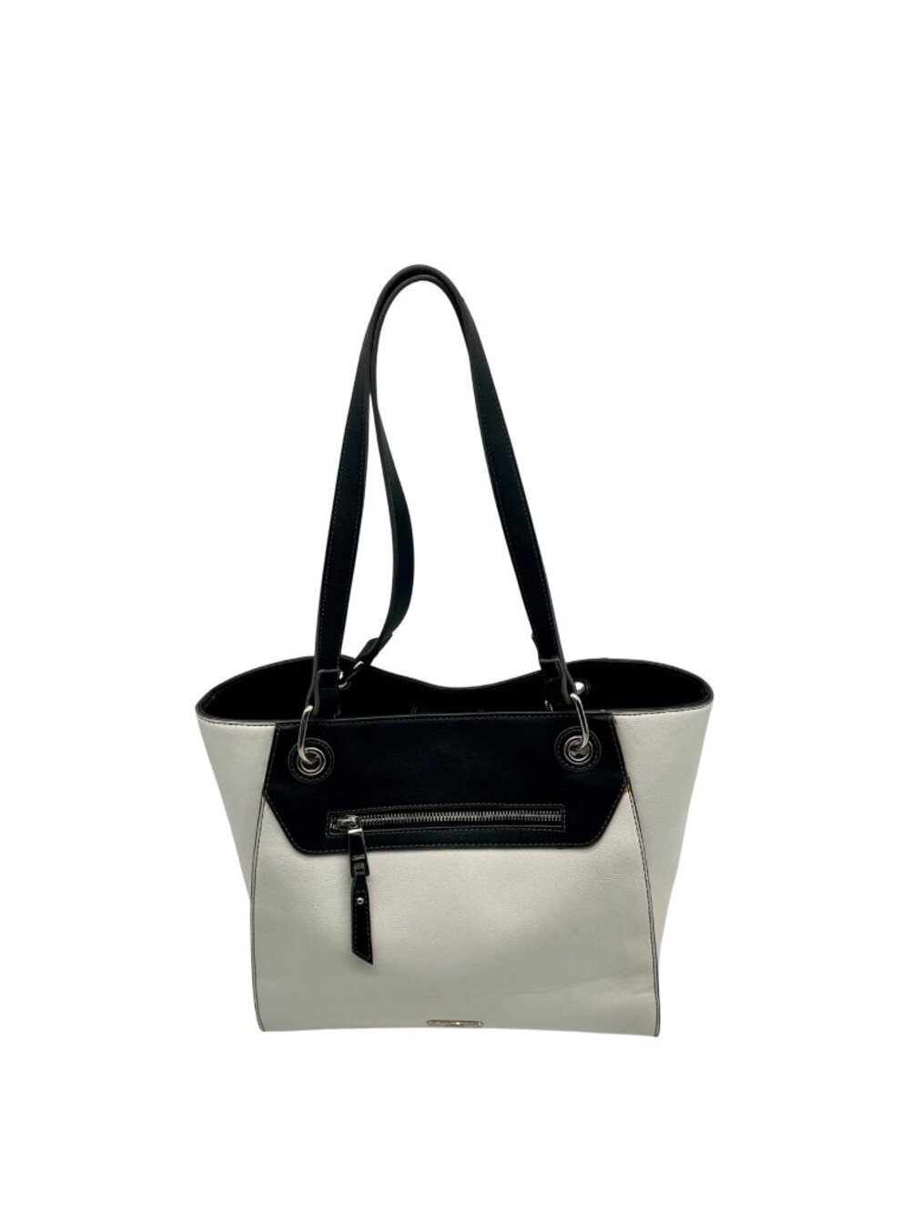 Chaps Black & White Faux Leather Tote Bag
